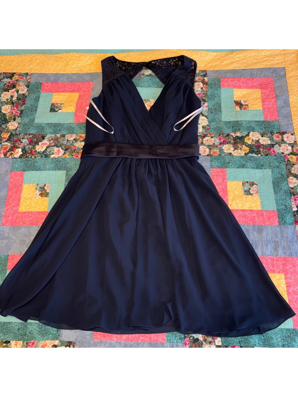 Jasmine $238 Navy Blue Woman size 10 Lace Accent Sleeveless Dress 100% Polyester